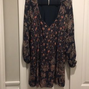 Free People floral boho dress, blue & mauve Sz M